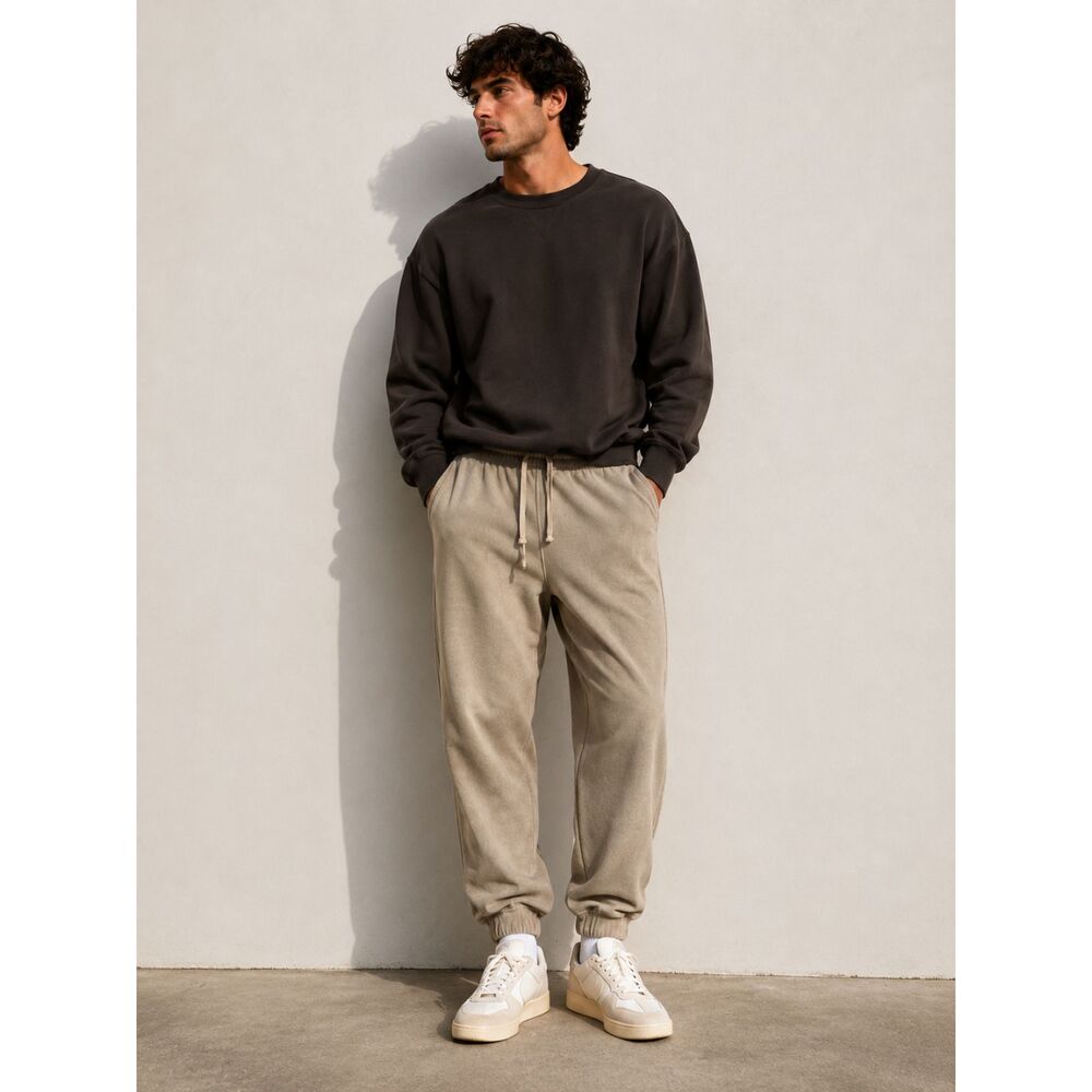 H&M Beige Fleece Jogger Sweatpants Men Small Minimalist Athleisure Lounge Pants